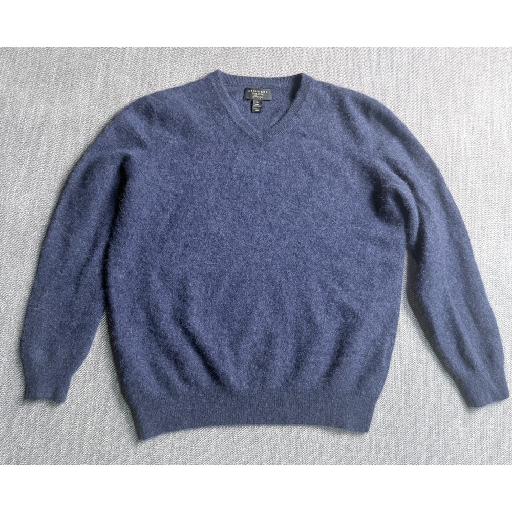 Club Room Luxury Cashmere Sweater Mens XL Navy Blue V-Neck Long Sleeve Knit